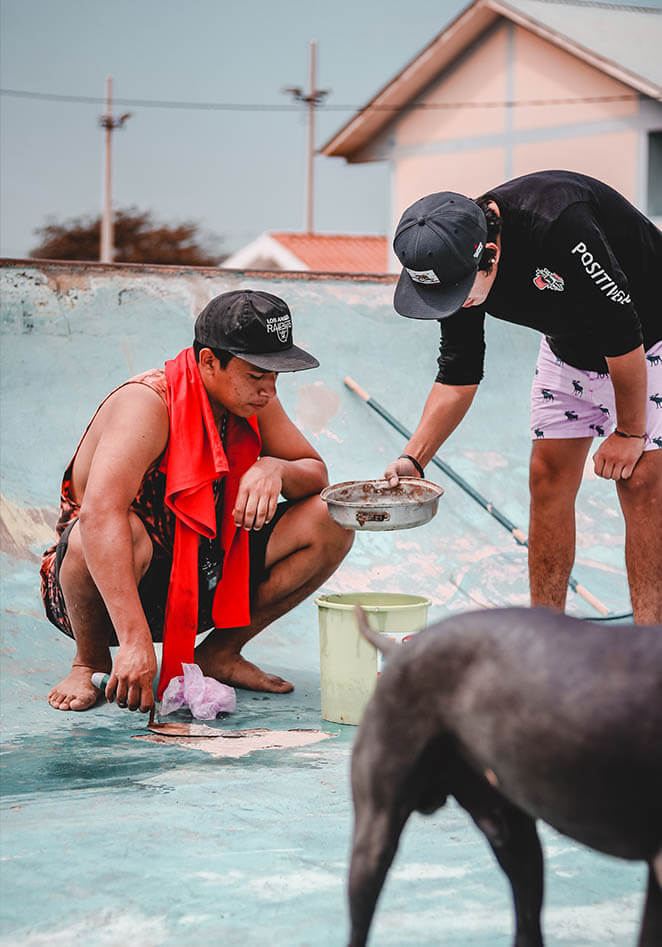 Jhikson repairing a ramp in Lobitos, Peru