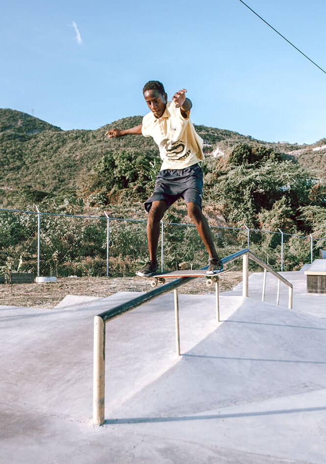 Boardlside on the A-Frame at the Freedom Skatepark, Jamaica