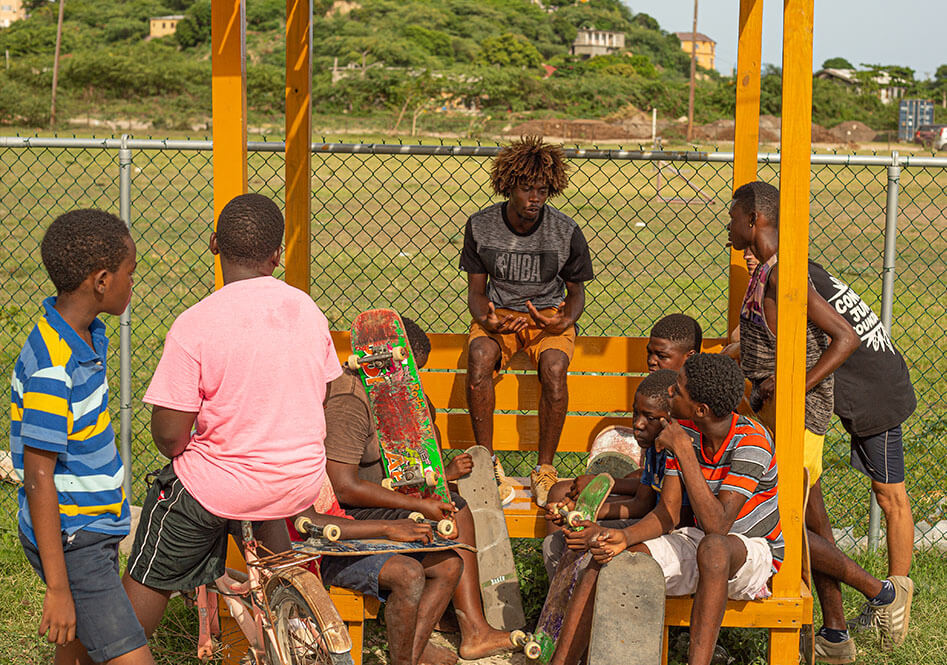 Jamaican youth hanging out at the Freedom Skatepark