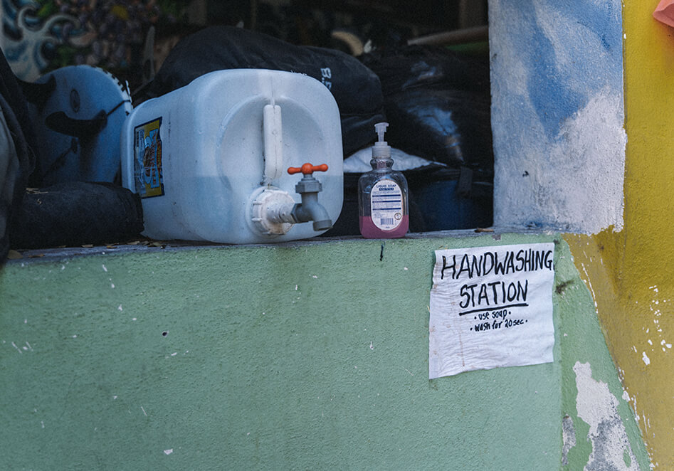 Hand washing station at Jamnesia, Jamaica
