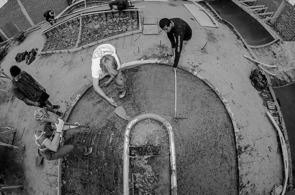 Jhikson Akamine from CJF Peru during the construction of the Cerrito de la Virgen skatepark in Peru