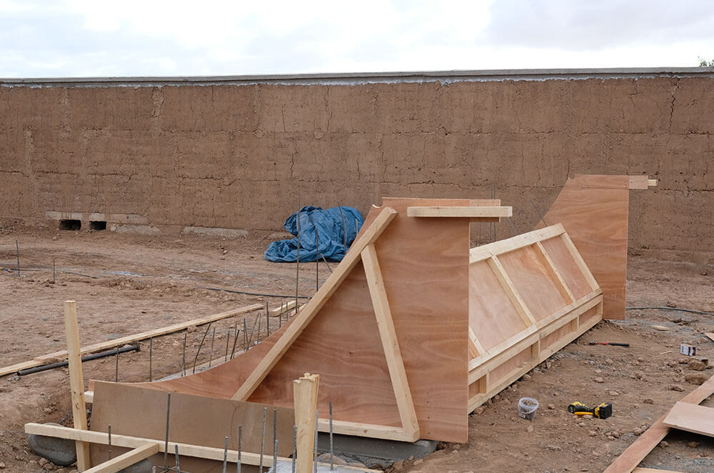 Jhikson Akamine from CJF Peru during the construction of the Fiers et Forts Skatepark in Morocco