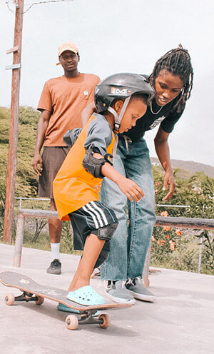 Kayla Wheeler tecaching the Edu-Skate programme in Jamaica.